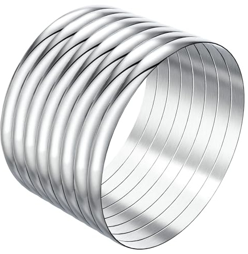Linkidea Set di 8 bracciali rigidi da donna, in acciaio inox, misura XL, rotondi