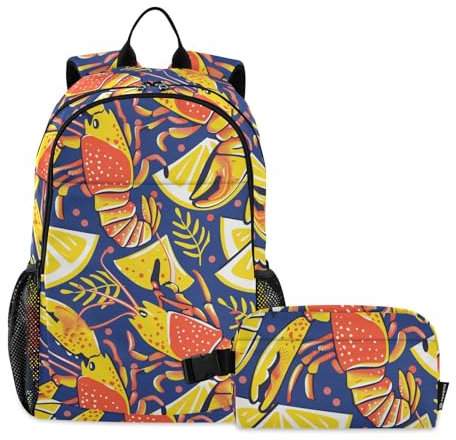miaozhen Mochilas de langosta con lonchera, bolsa para libros, mochila escolar con lonchera para niños de 9 a 10 años, Langosta Lemon Slice Blue, 1 size, Mochilas Daypack