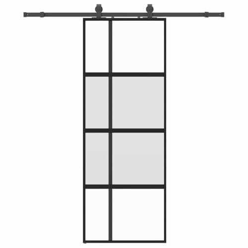 vidaXL Porte coulissante kit quincaillerie noir 76x205 cm verre trempé, porte coulissante sur rail, porte coulissante intérieure, porte coulissante de salle de bain