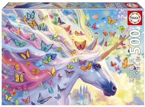 Educa - 500-teiliges Puzzle für Erwachsene | Regenbogen-Einhorn. Inklusive Fix Puzzle-Kleber. Maße: 48 x 34 cm. Ab 11 Jahren (20254)