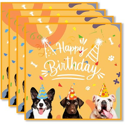 ParPix 20 Stück Hunde Geburtstag Deko Servietten, 33x33cm Hundegeburtstag Papierservietten, Hund Geburtstagsservietten, Servietten Geburtstag Hundeparty, Hunde Papierservietten für Kindergeburtstag