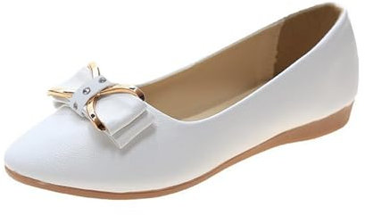 Pumps Shoes for Women - Ballet Flats for Women Comfortable Work Shoes Suede Ballet Pumps Low Wedges Slip On Shoes Lightweight Soft-Soled Work Shoes Classic Ballet Flats Comfort Shoe White