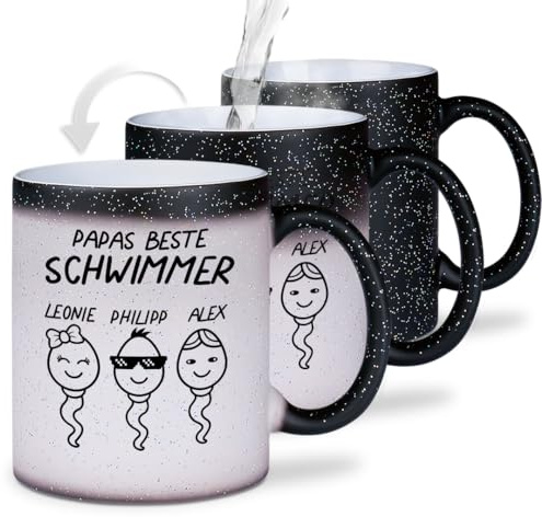 Papas Beste Schwimmer - Magic Glitzertasse Personalisiert | Zaubertasse | Farbwechseltasse mit Glitzer | Geschenke für Papa | Papa Tasse | Vatertagsgeschenke
