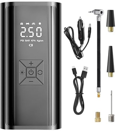 Motorcycle Portable Air Pump - Advanced Smart Tire Pump with 5000mAh Battery | Digital Pressure Monitoring, Adjustable 2-150 PSI, Internal Cooling Fan, USB Charging, and Portable for