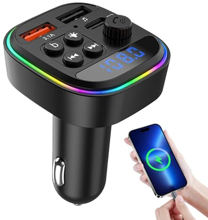 Transmisor FM para Coche,Adaptador de Radio para Automóvil y Reproductor de Música | Adaptador de Radio Portátil para Camión Autocaravana y Reproductor MP3