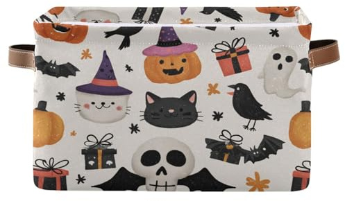 Cgiub Happy Halloween - Cesta de almacenamiento plegable de tela de lona, impermeable, organizador de armario, cesta de juguetes para perros, caja decorativa con asas para dormitorio, guardería y