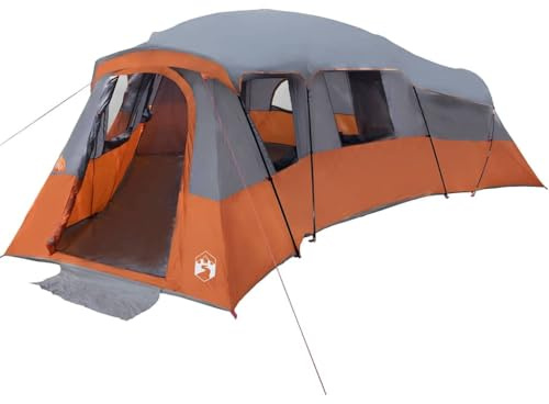 vidaXL Family Tent Grey and orange 762 x 655 x 218 cm Polyester, Adventurous Family Camping: Durable, Waterproof Materials for a Breathable Design, Outdoor Shelter, Nature Retreat Tent Gear
