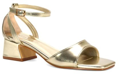 ESSEX GLAM Women's Ankle Strap Block Low Heel Sandals Ladies Cut Out Square Toe Buckle Strappy Party Shoes Size 3-8