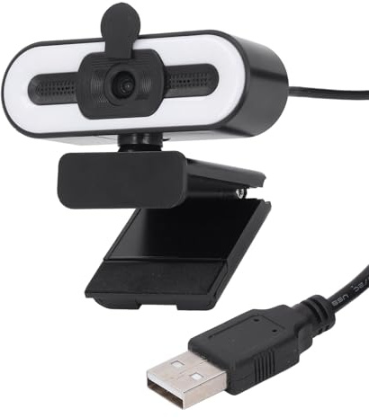 BAFOVY Webcam con Microfono, Webcam HD 1080p con Obiettivo Angolare Largo 120 °, Luce Ad Anello, Microfono Integrato, Plug and Play USB, per Skype, Zoom, Conferenza