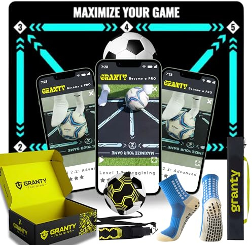 GRANTY Alfombra Entrenamiento Futbol CON APP - Incluye Calctines + Bolsa + App de Entrenamiento con Videos Interactivos - Alfombra Futbol Entrenamiento