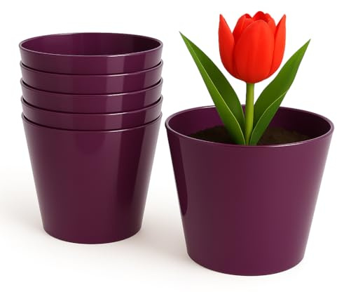 Home Garden Ornaments Plant Pots Indoor 6pcs Glossy Decorative Plastic Flower Pots, Vibrant Decorative Pots (Purple, 17cm / 6.7 in)