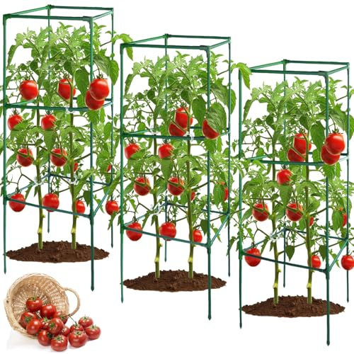 3 Stück Tomaten Rankhilfe-40X40X120cm, Einstellbar Höhe Garten Rankhilfe für Tomate, Pflanzenturm für Kletterpflanzen wie Tomaten, Paprika und Blumen, Wetterfeste Rankhilfe für Garten und Balkon