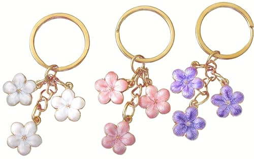 HKYUECHI 3 Stück Blume Schlüsselanhänger, Kirschblüten-Schlüsselanhänger Auto, Aesthetic Taschen Anhänger,Süß Bag Charms Für Mädchen Damen