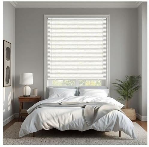 REHAN & CO White 60 x 213cm PVC Plain Venetian Blind 25mm Horizontal Slats | Window Venetain Blinds with Child Safe Fittings for Home Office Easy Fit Trimmable Windows Treatment Shutters