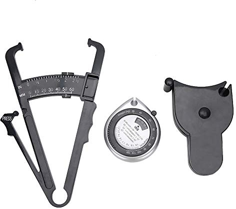 Körperfettzange Maßband Set – BMI Messgerät, Caliper, 3in1 | 3in1 Set: Fettzange | BMI Maßband & Bauchumfang Messband | Hautfaltenmessung | automatischer Rückzug | für Fitness & Abnehmen