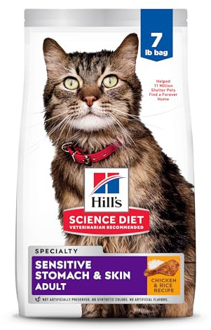 Hill's Science Diet Adult Sensitive Stomach & Skin Dry Cat Food, Chicken & Rice, 7 lb. Bag (Updated Formula)