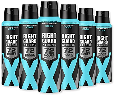 Right Guard Mens Deodorant, Xtreme Cool with Air-Conditioning Effect Anti-Perspirant Spray, Multipack 6 x 150 ml