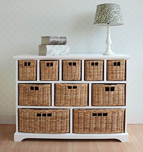 Tetbury Wide Storage Chest of drawers with Wicker Baskets. Very solid basket storage unit. Generously sized. FULLY ASSEMBLED