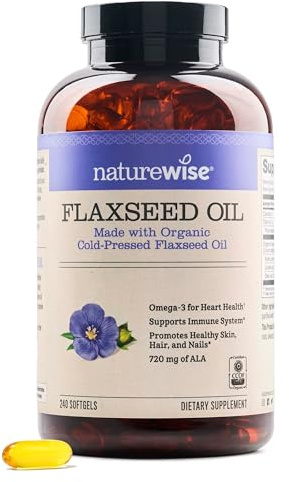 NatureWise Flaxseed Oil 1,242 mg, Fish Free Omega 3 6 9 with 720mg ALA, Dietary Supplement for Heart Health Support - Organic, Cold Pressed, Non-GMO - 240 Softgels[8-Month Supply]