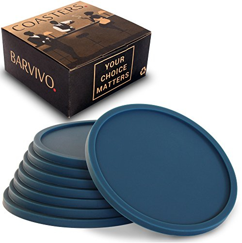 Blau Getränkeuntersetzer von BARVIVO 8er Set –Tischplattenschutz Für Alle Tische, Holz, Granit, Glas, Speckstein, Sandstein, Marmor, Steintische – Perfekter Weicher Untersetzer Für Alle Trinkgläser