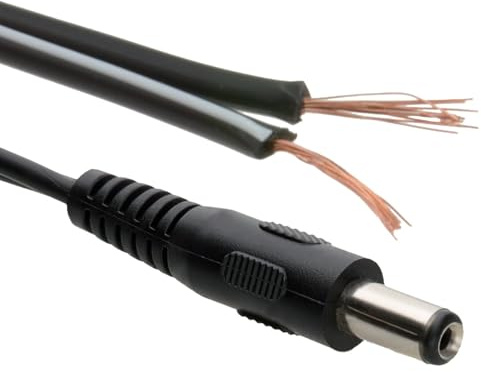 kenable DC Power Cable Male Plug to Bare Wire Ends 2.1mm x 5.5mm Jack Connector for LED Signs Solar Devices CCTV 75W Rated 1.5m Black