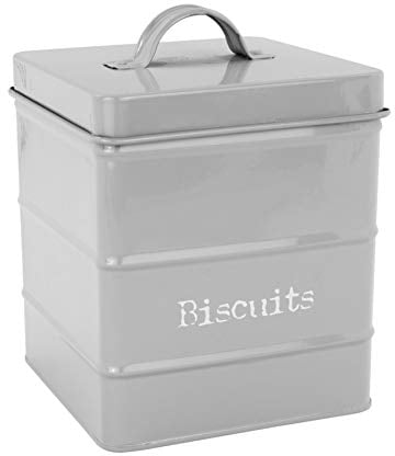 Harbour Housewares Vintage Biscuit Tin - Grey - Metal Kitchen Biscuit Barrel Box Storage Bin Canister Cookie Jar Caddy Container