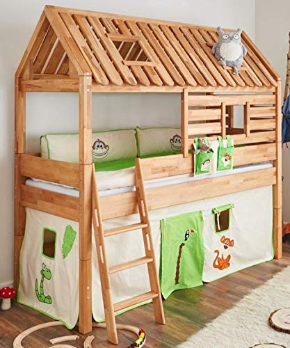Froschkoenig24 Spielbett Tom´s Hütte 20596 Hochbett Kinderbett Stoffset Dschungel, Matratze:mit
