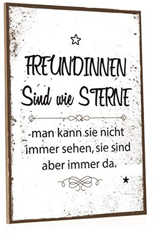 GRAVURZEILE Holzschild mit Spruch - Freundinnen sind wie Sterne - Moderne Kunstdrucke auf Holz - Wand Dekoration im Vintage-Look Kunstdruck als Geschenkidee für Beste Freundin