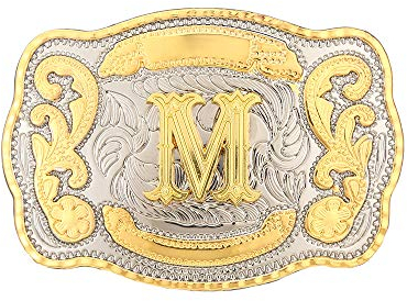 Modische Cowboy-Gürtelschnallen für Herren mit Initialen von A bis Z, Western-Gürtelschnalle, Gold - - Groß