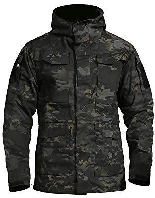 Herren Camo Mantel Softshell Jacken Winddichte wasserdichte Militärmantel Taktische Kapuzenjacke mit Mehreren Taschen Taktische Jacken Parka,Outdoor Trekking Wander Jagd Mantel 2 XL