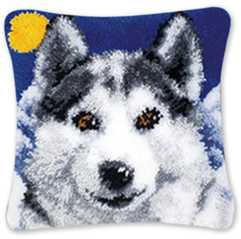 Coopay Latch Hook Kissen Kit, Tier Knüpfkissen Set für Anfänger Erwachsene oder Kinder zum Selber Knüpfen, DIY Knüpfteppich Knüpfpackung, Wolf, Knüpfhaken Set 43 x 43 cm