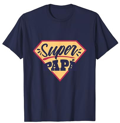 SUPER PAPA T-Shirt Bleu Homme Fête des Pères Graphic Casual Col U Manche courte Petit