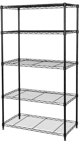 Seville Classics Regal aus massivem Stahldraht, verstellbare Regale, Organizer, Regal, für Zuhause, Küche, Büro, Garage, Schlafzimmer, Schrank, schwarz, 5 Etagen, 76,2 x 35,6 cm (B x T)