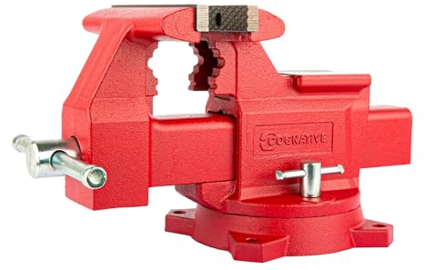 COGNATIVE 16,5 cm robuster Schraubstock aus duktilem Eisen, Bankschraubstock 360° drehbarer Schraubstock mit Amboss, Rot