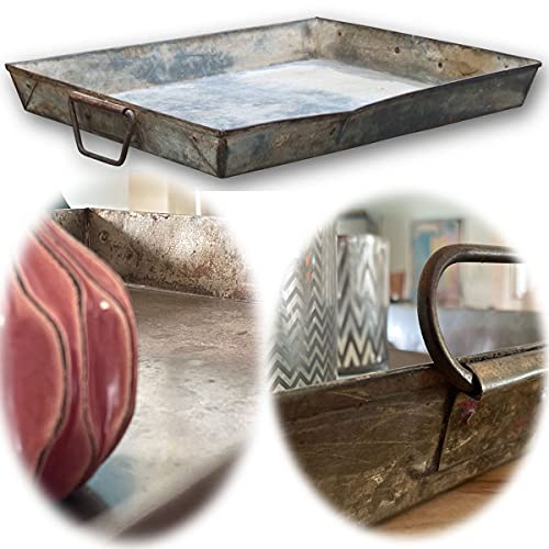 LS-LebenStil XL Vintage Metall Serviertablett Dehli - 53x40cm - Tragegriffe - Zinktablett Deko-Tablett Küchentablett Frühstückstablett Kerzen-Teller Kerzentablett Teetablett Geschirr Getränke