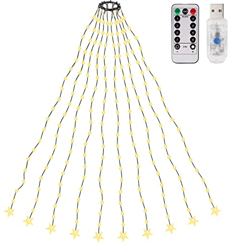 SALCAR 2m x 10 Cadena de Luces para Árbol de Navidad, Impermeable LED Luz Cadena Ligera Navidad, 200 Leds Cadena Luminosa Cable de Verde, Navidad Fiestas Boda - Blanco cálido