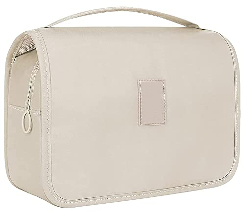 Kulturbeutel für Damen, faltbar, wasserdicht, tragbar, Kulturbeutel, multifunktional, für Reisen, Geschäftsreisen, Ausflüge (Weiß/Beige), weiß