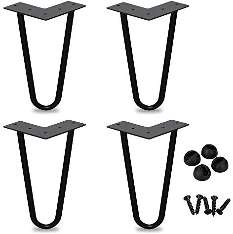 EINFEBEN 4X Hairpin Legs tischbeine schwarz Tischkufen Haarnadel Tischbein 12 mm, Möbelfüße aus Metall, 2-Stange Bein, 15 cm