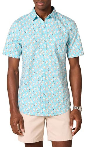 Amazon Essentials Men's Slim-Fit Short-Sleeve Poplin Shirt, Aqua Blue, XL