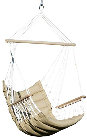 ALEOS. Hängesessel Schwebesessel Stoffsessel Hängekorb Maly mit extrem gemütlichem 6cm dicken Sitzkissen und Armlehnen ohne Hängesesselgestell, Farbe:Braun