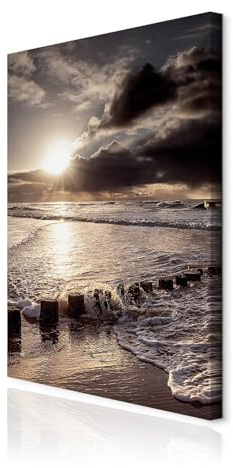 decomonkey Wandbilder Strand Sonnenuntergang 40x60 cm 1 Teilig Kunstdruck | Strukturleinwand, Holzkeilrahmen, Leinwandbilder, Bild auf Leinwand, Wanddeko, Wohnzimmer, Wanddekoration, Meer, Natur