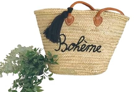Panier de plage, Panier de plage en paille, Sac cabas bohème, Panier de plage XXL
