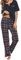 Bresdk Ensemble de Pyjama Femme Coton Vêtements de Nuit Haut à Manches Courtes de Couleur Unie + Bas de Pyjama à Carreaux 2 Pièces pour Femme, Bleu Marine + Rouge, L