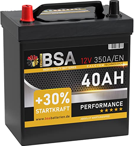 BSA ASIA Autobatterie 40Ah 12V 350A/EN ASIA Batterie Plus-Pol Links 30% mehr Startleistung ersetzt 35Ah 36Ah 38Ah 42Ah