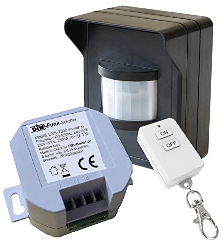 PD-546 DIW-FUNK Set Bewegungsmelder IP44 mit Funk-Einbau Empfänger 230V Funkschalter + Funk-Keysender Lichtschalter