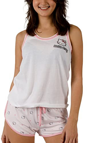 Bioworld Hello Kitty - Set pigiama con cuori, Bianco, L