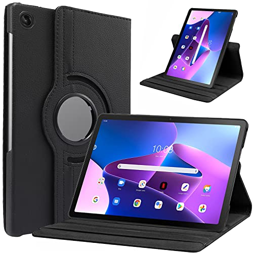 GOZOPO Funda Compatible con Lenovo Tab M10 Plus (3rd Gen) 10,61 Pulgadas (TB125FU/TB128FU/TB128XU), Ultra Slim PU Soporte Giratorio Protectora Carcasa, Negro