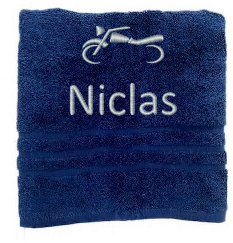 Personalisiertes Handtuch mit Namen Schön gestickter Sport Name Handbadetuch 100% Baumwollhandtuch Sportliche Motive Personalized Custom Towel with Name (140 x 70 cm, Motorrad)