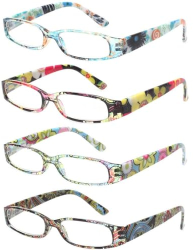 COJWIS 4 Pack Damen Lesebrille Mit Schönes Muster Brille Federscharnierleser für Frauen Reader (4 Farbe Mischen, 2.75, multiplier_x)