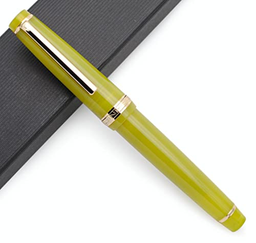JINHAO 82 Celluloid Fountain Pen Acrylic Ink Pen with Ink Converter (Fine Nib, Gold Clip-Transparent Ginger Yellow)